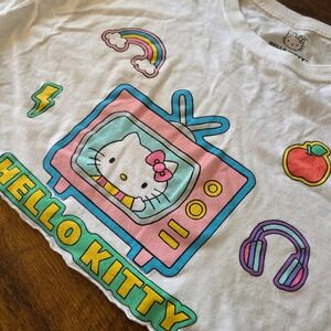 Hello Kitty Crop Top‎ Graphic Tee Sanrio White Short Sleeve XL